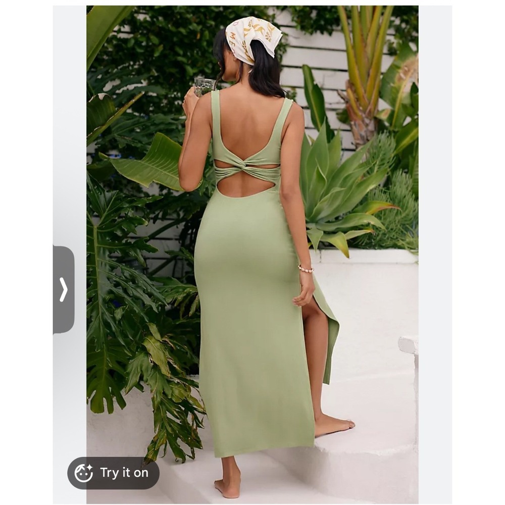L Space Sage Green Ribbed Cutout Twist Back Maxi Dress Size L NWT Resort Beach